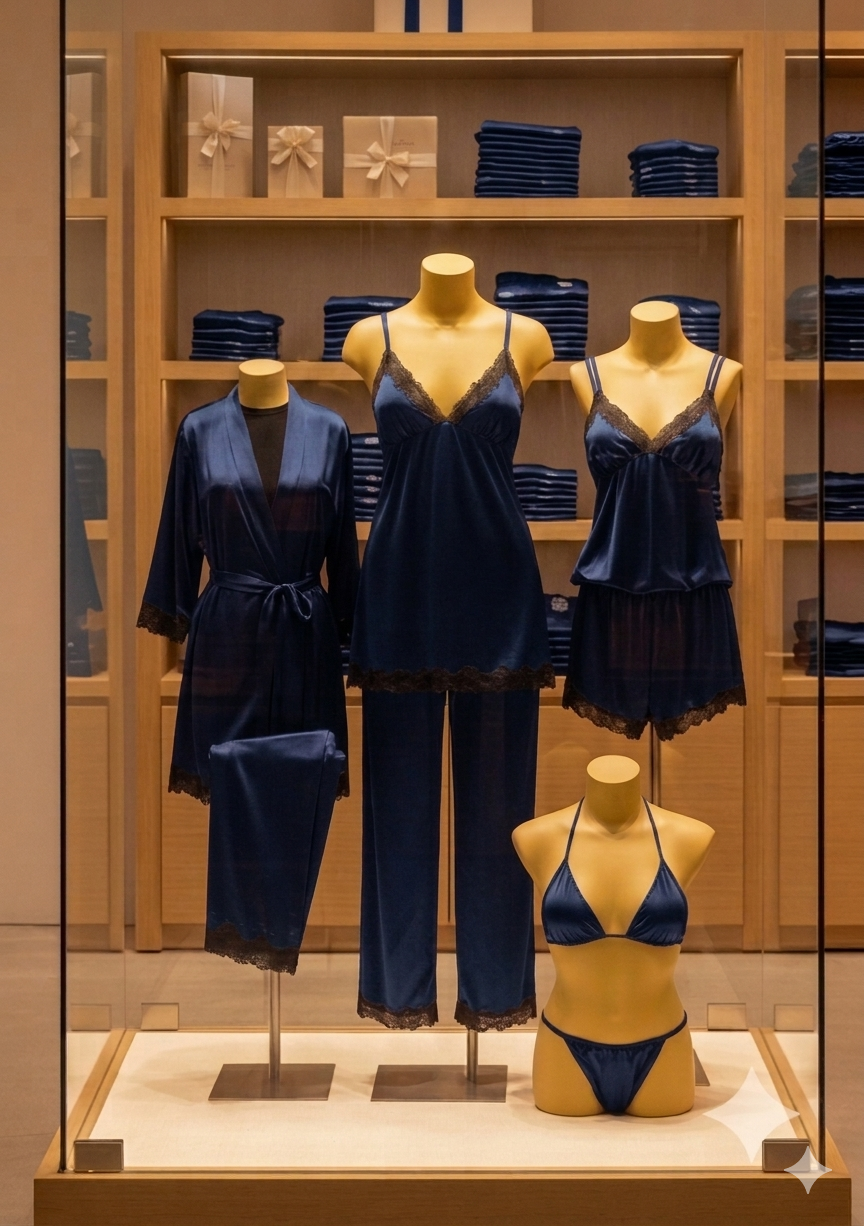 6 Pcs full-length pajama set consisting of a lace-trimmed camisole top and matching long trousers.