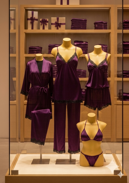 6 Pcs full-length pajama set consisting of a lace-trimmed camisole top and matching long trousers.