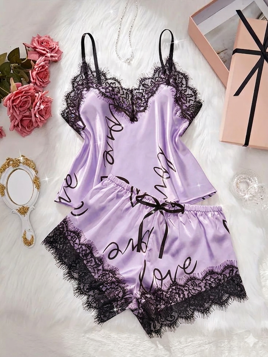 Silk Solid Satin Cami Set with Shorts