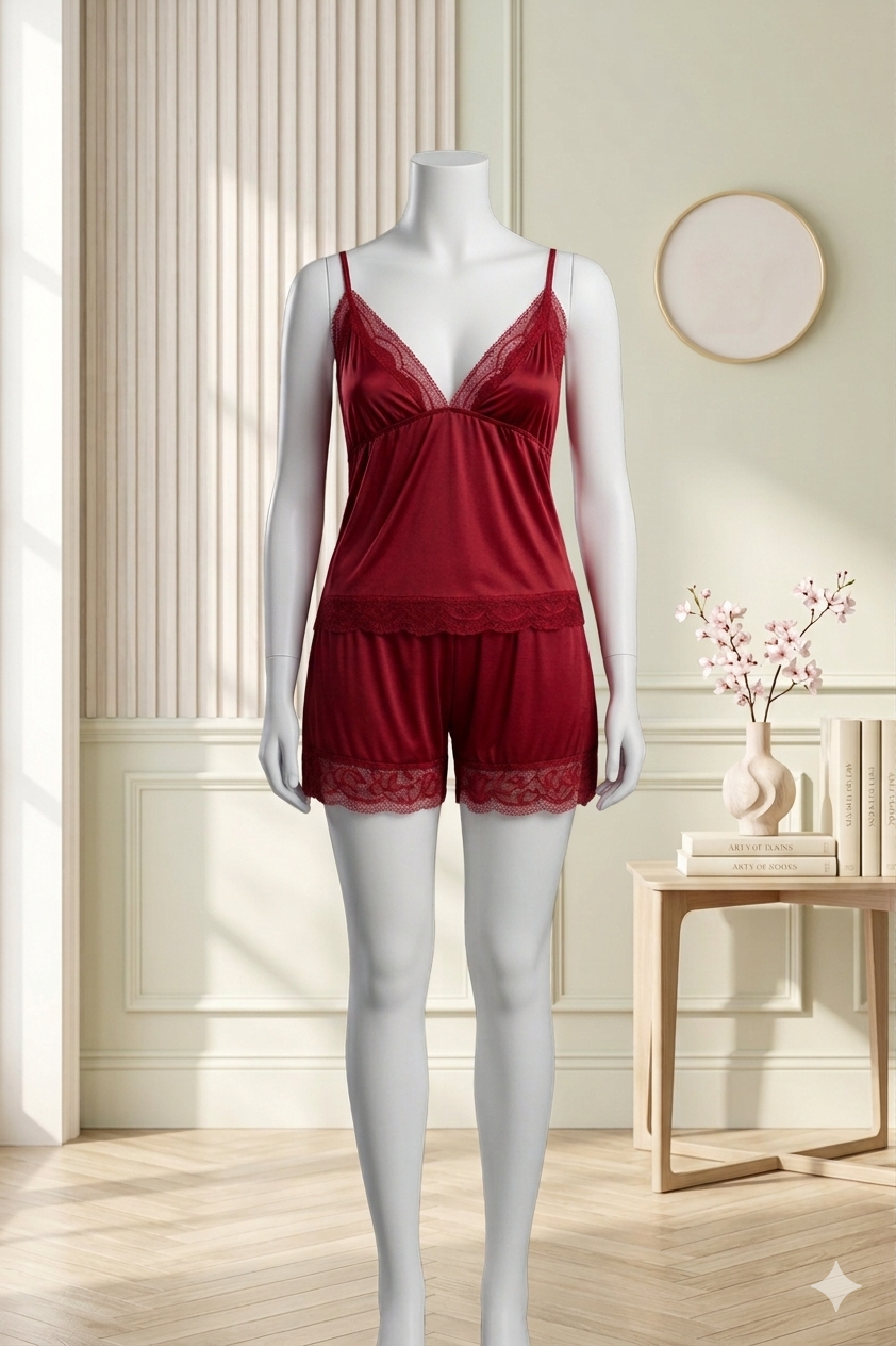 2 Pcs Fancy Short Romantic Nighty For Women