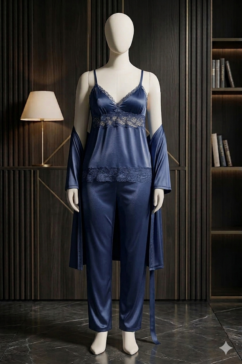 3 Pcs Sexy Slik Short Nighty With Gown