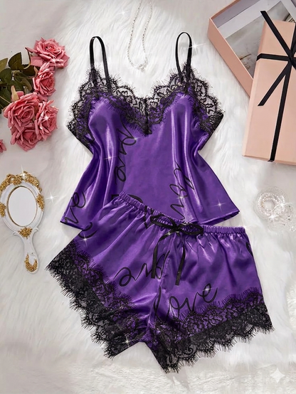 Silk Solid Satin Cami Set with Shorts