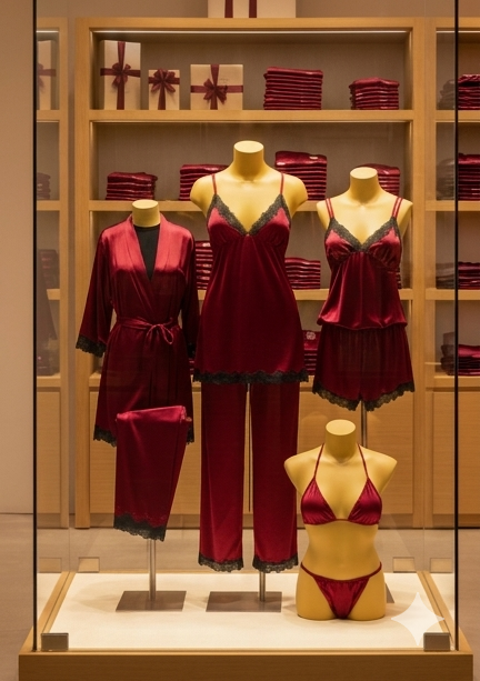 6 Pcs full-length pajama set consisting of a lace-trimmed camisole top and matching long trousers.
