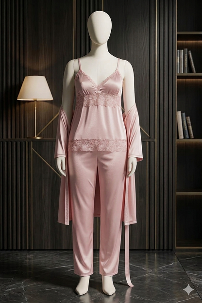 3 Pcs Sexy Slik Short Nighty With Gown
