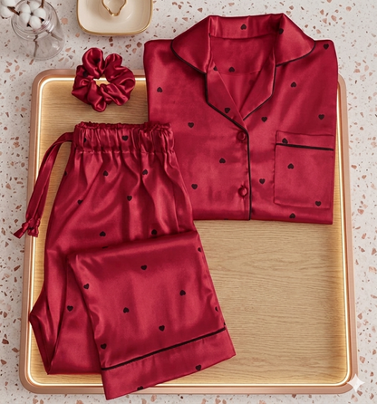 Heart Printed SIlk Night Suit For Womens Comfirt With Sleep-01