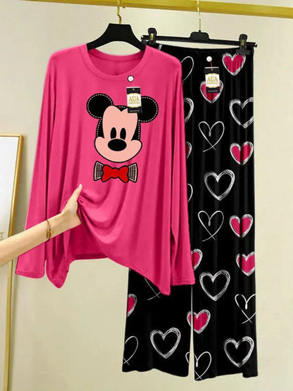 Pink Color Heart Printed Trouser Lounge wear Nightwear Sleepwear With Heart Prinred Trouser For Women