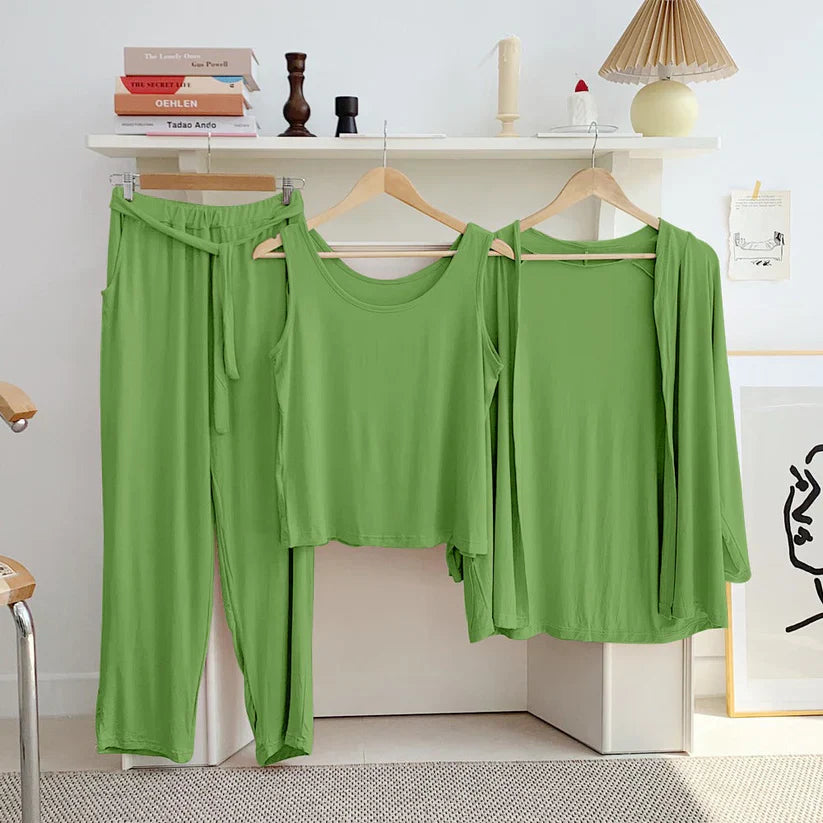 Sea Green 3 Piece Lounge wear Nightwear Sleepwear For Women