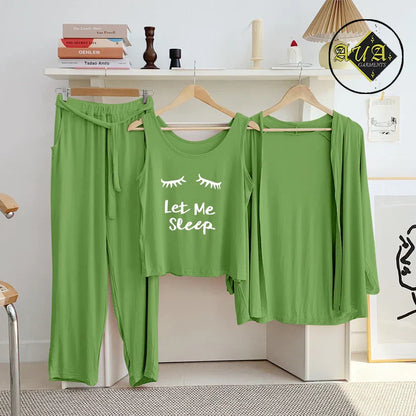 Sea Green 3 Piece Lounge wear Nightwear Sleepwear For Women