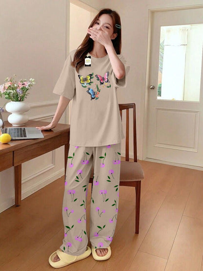 Printed Half-Sleeved Vest For Leisure Home Wear Female Sleepwear Night Dress