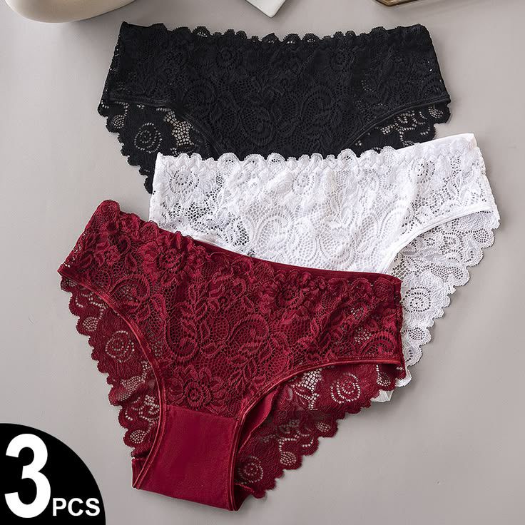 3 Pieces Painti Floral Lace Pattern With Semi-Sheer Qualities.