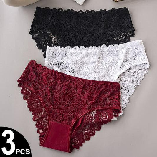 3 Pieces Painti Floral Lace Pattern With Semi-Sheer Qualities.