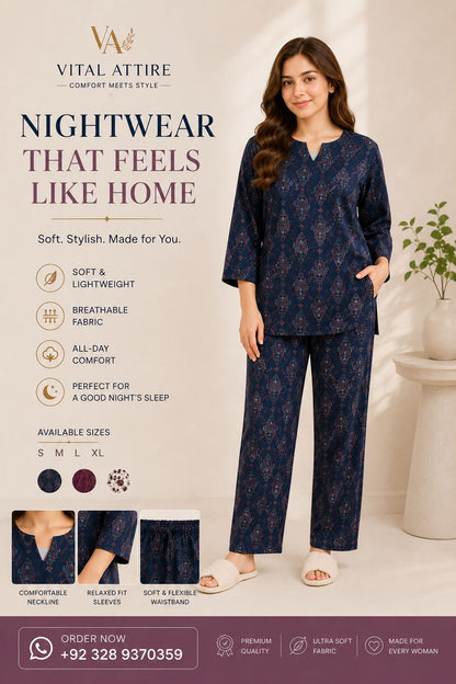Midnight bloom night suit