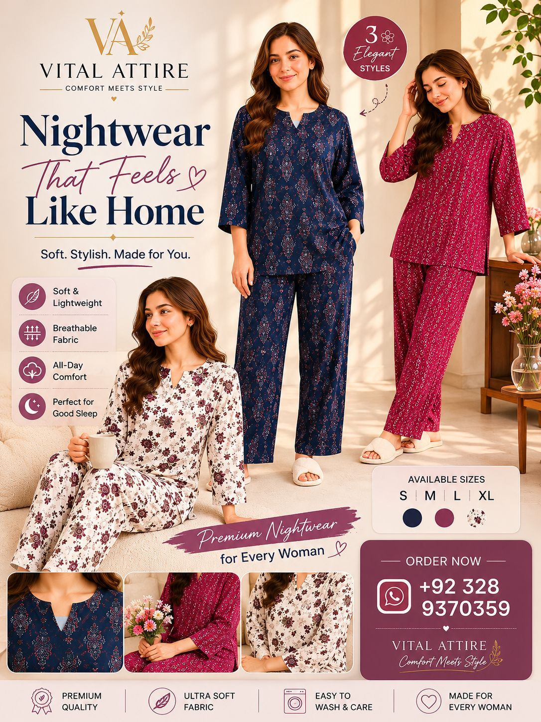 Midnight bloom night suit
