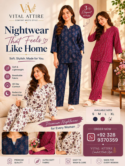 Midnight bloom night suit