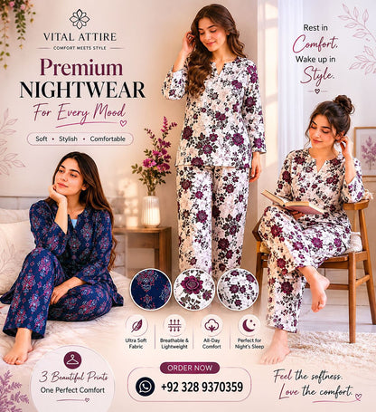 Midnight bloom night suit