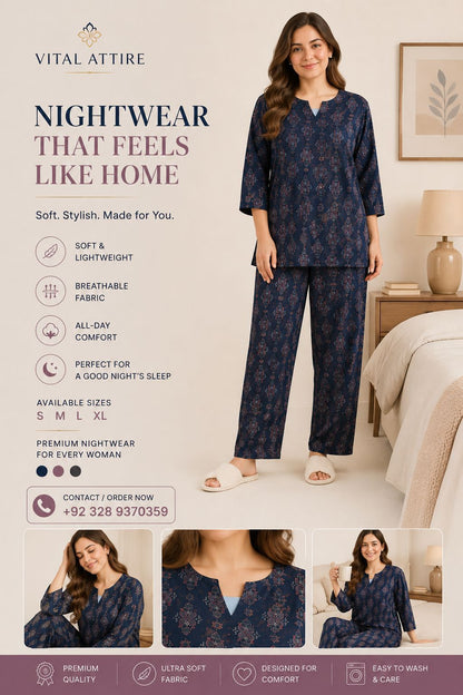 Midnight bloom night suit