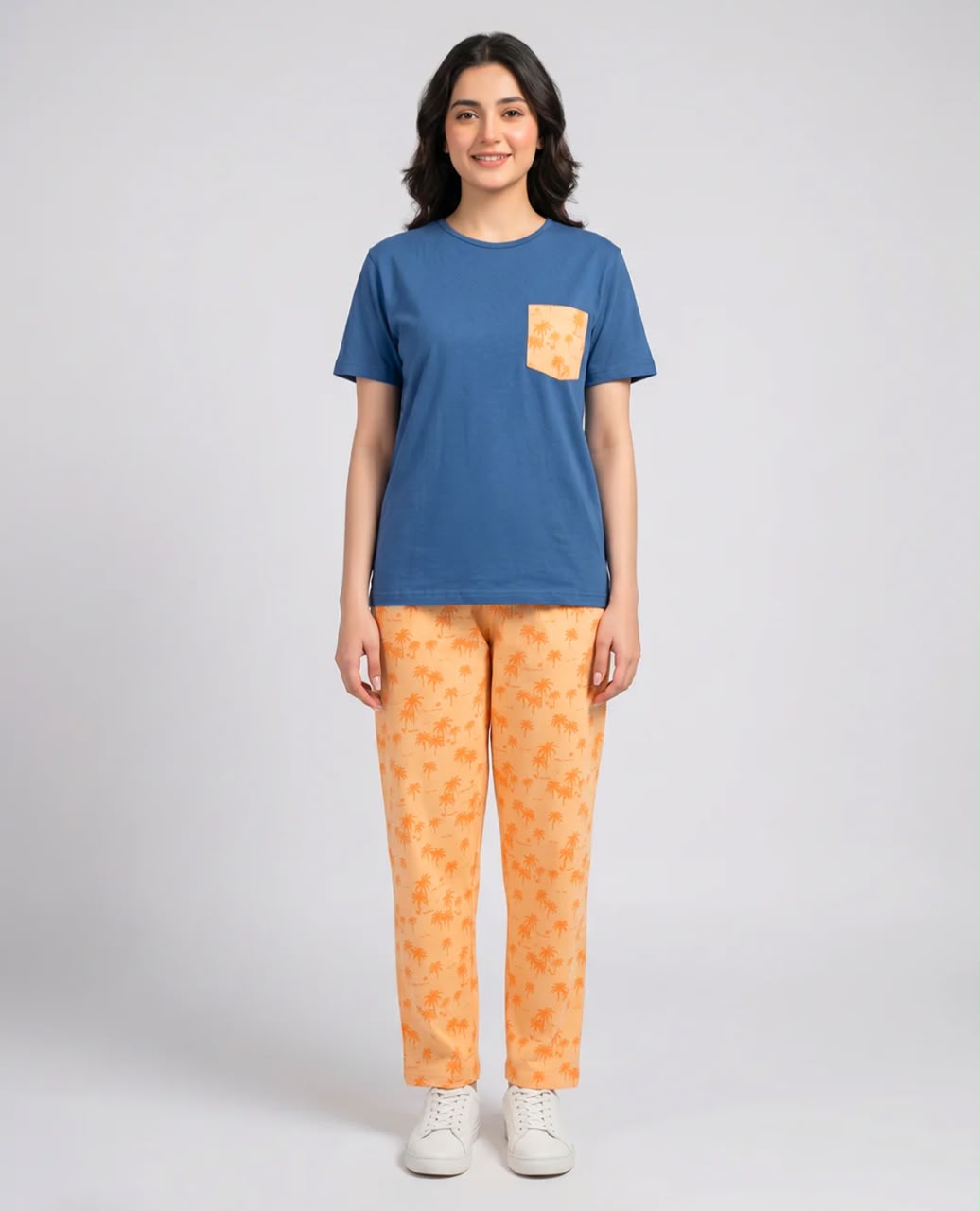 Palm Breeze Pajama Set -Navy Blue