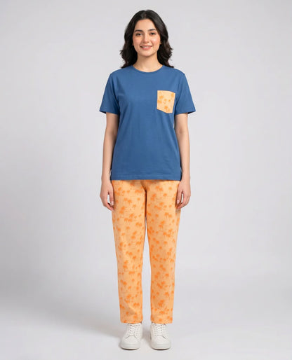Palm Breeze Pajama Set -Navy Blue