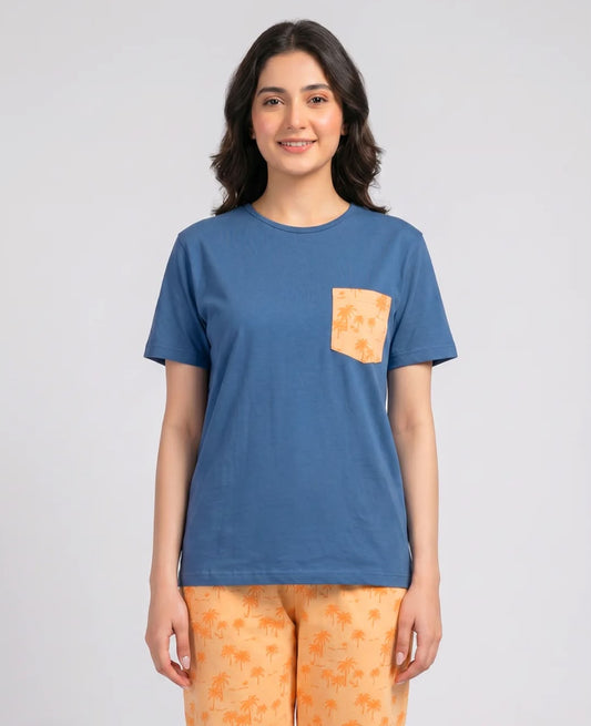 Palm Breeze Pajama Set -Navy Blue
