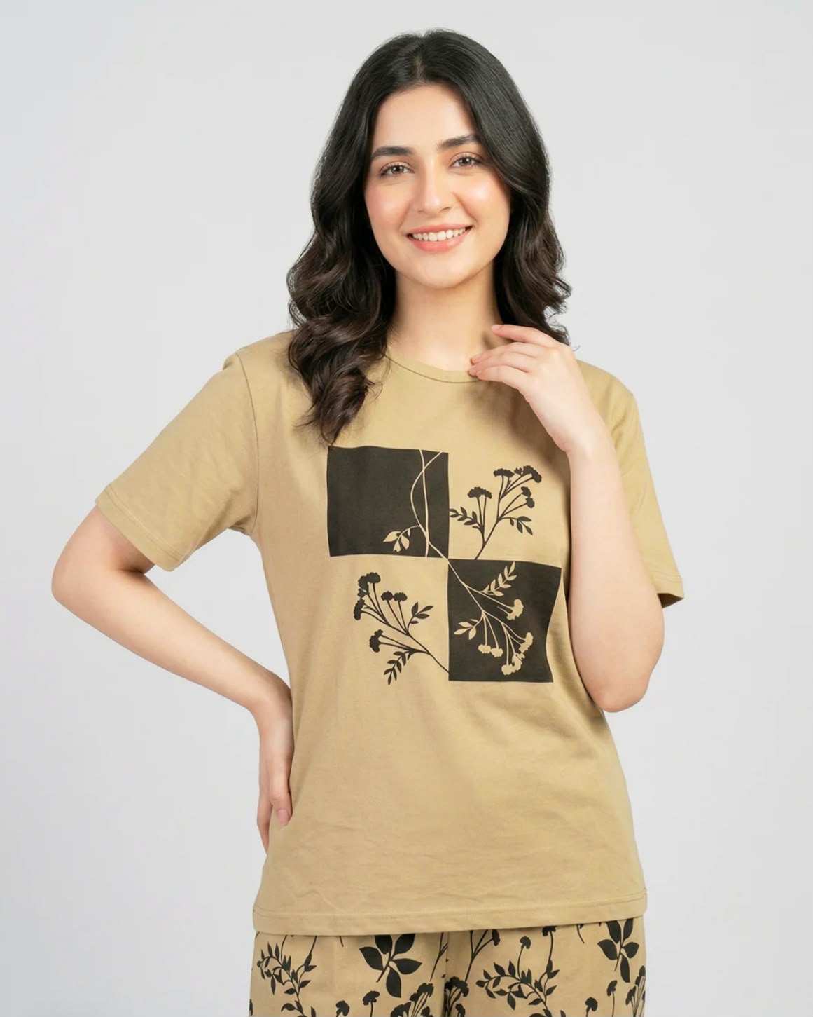 Earthy Bloom Lounge Co-ord Set-Beige
