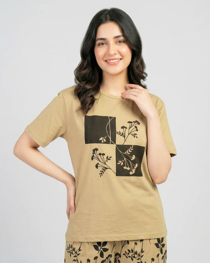 Earthy Bloom Lounge Co-ord Set-Beige