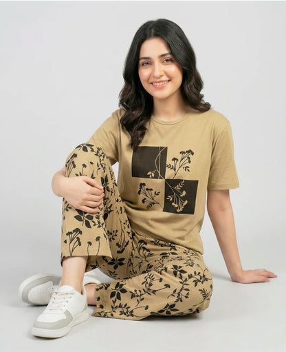 Earthy Bloom Lounge Co-ord Set-Beige