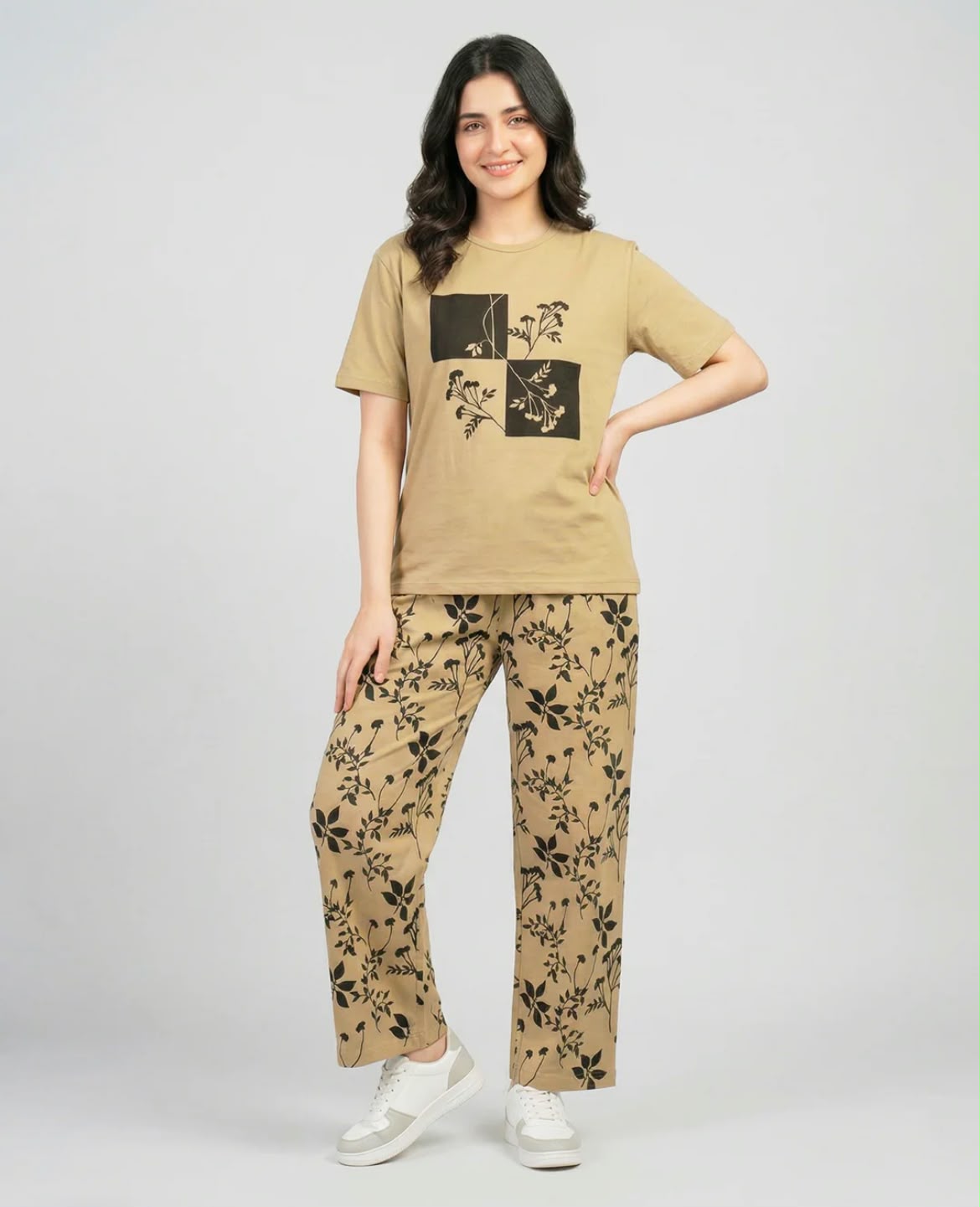 Earthy Bloom Lounge Co-ord Set-Beige