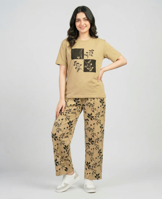 Earthy Bloom Lounge Co-ord Set-Beige