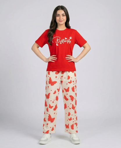 Red Butterfly Print Pajama Set