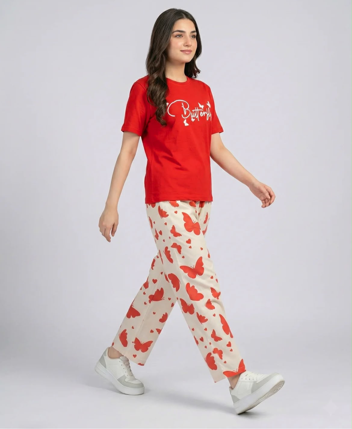 Red Butterfly Print Pajama Set