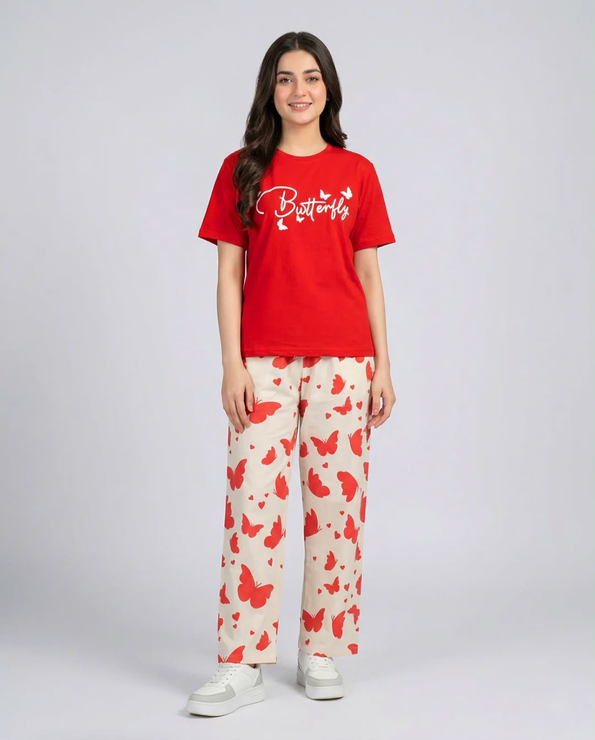 Red Butterfly Print Pajama Set