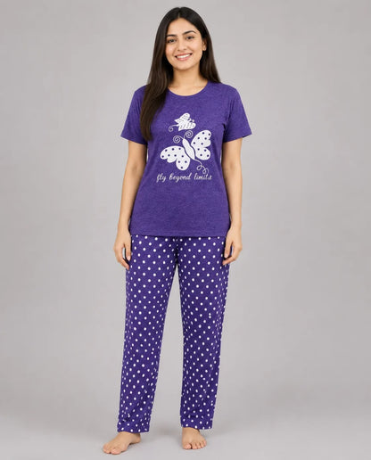 Polka Dot Butterfly Pajama Set -Purple