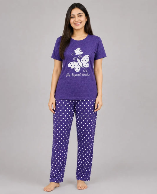Polka Dot Butterfly Pajama Set -Purple