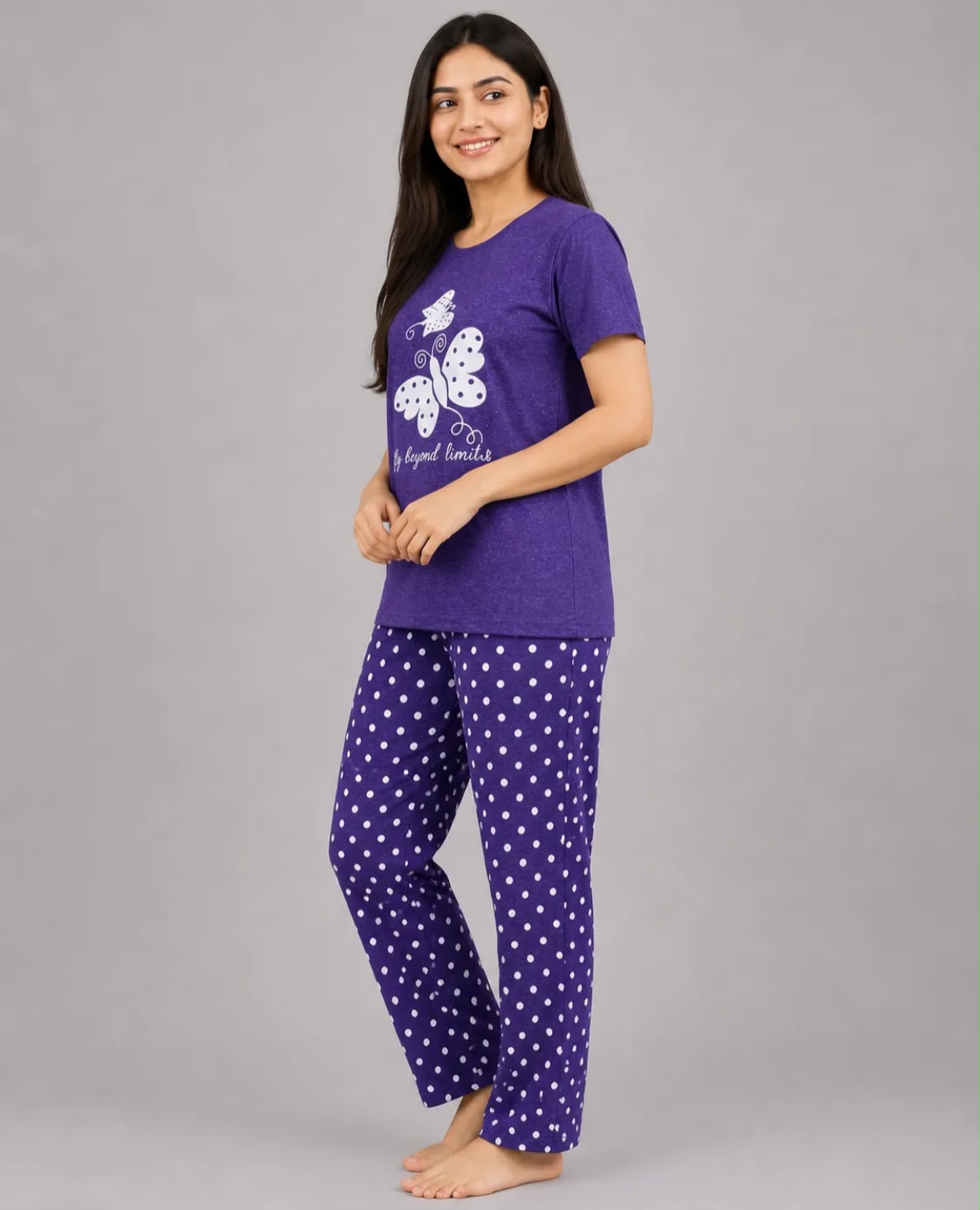 Polka Dot Butterfly Pajama Set -Purple