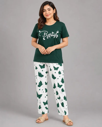 Green Butterfly Print Pajama Set