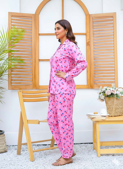Imported Linen Printed Pink Rose PJ Set-LP21