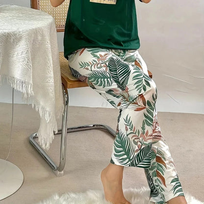 GREEN LEAVE DESIGN NIGHT DRESS IN COTTON FABRIC