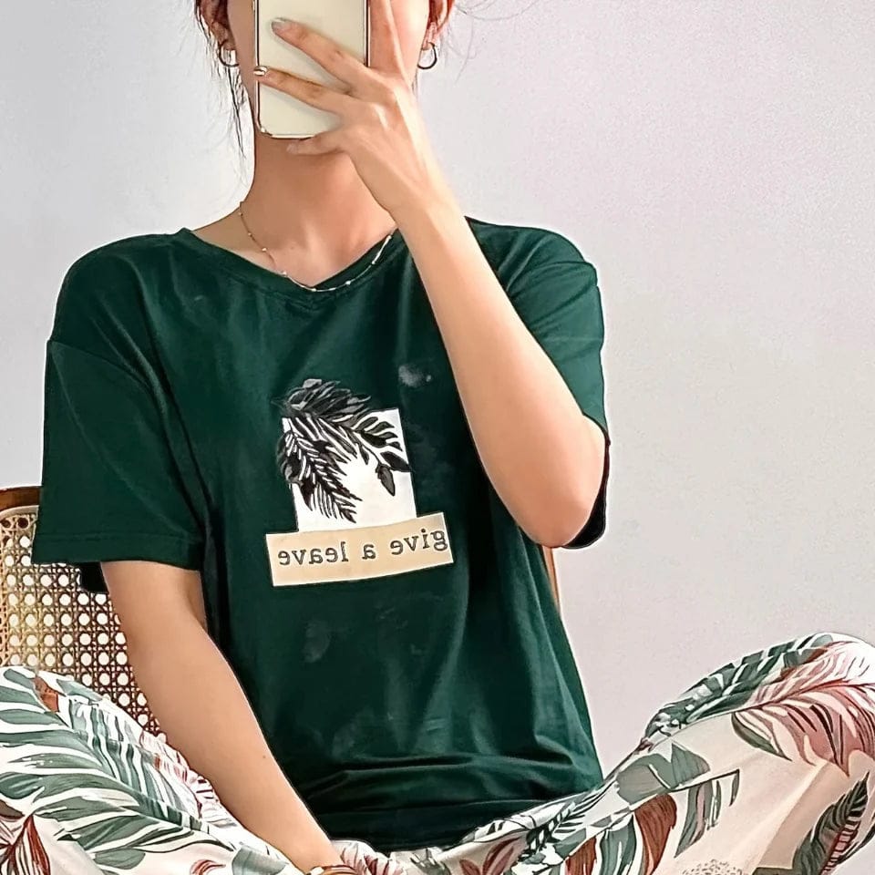 GREEN LEAVE DESIGN NIGHT DRESS IN COTTON FABRIC