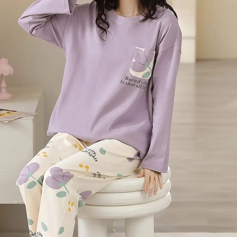 Women's Lavender Floral Pajama Set