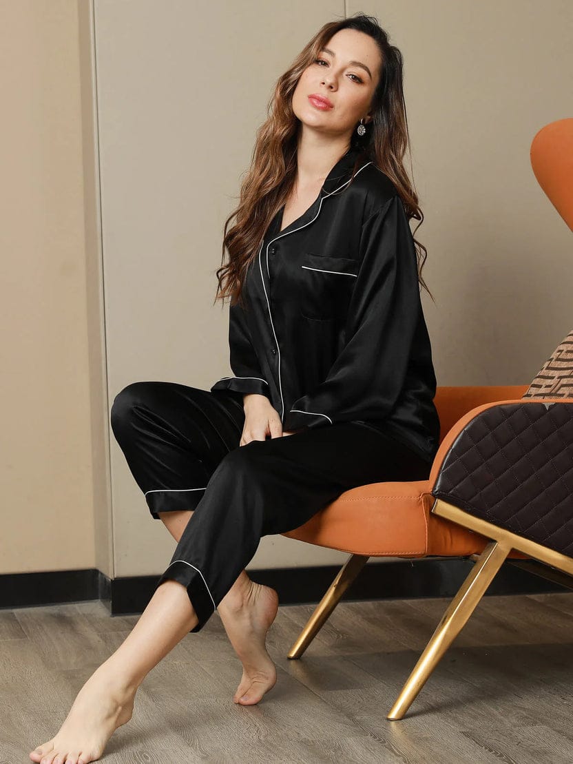 Pure Silk Pajama Set | Contrast Piping