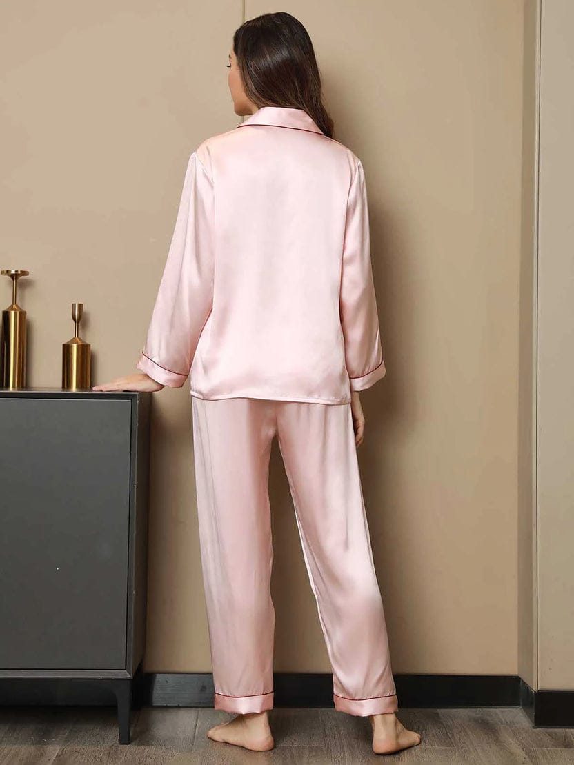 Pure Silk Pajama Set | Contrast Piping