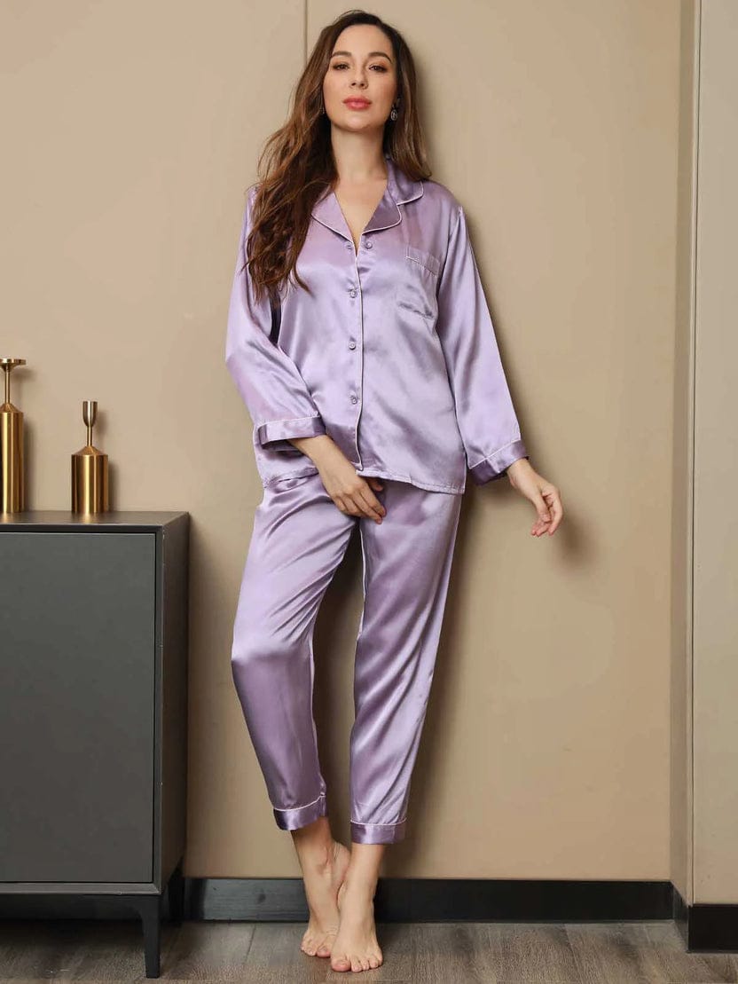 Pure Silk Pajama Set | Contrast Piping
