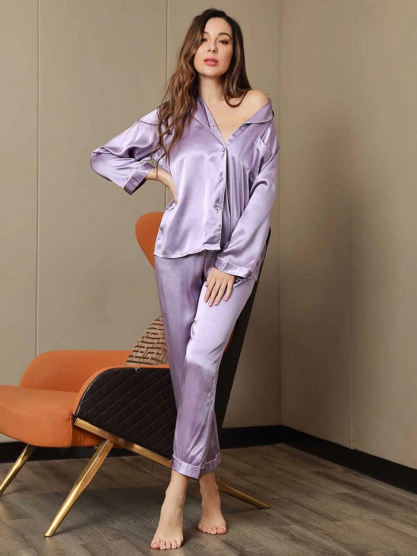 Pure Silk Pajama Set | Contrast Piping