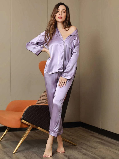Pure Silk Pajama Set | Contrast Piping