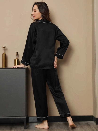 Pure Silk Pajama Set | Contrast Piping