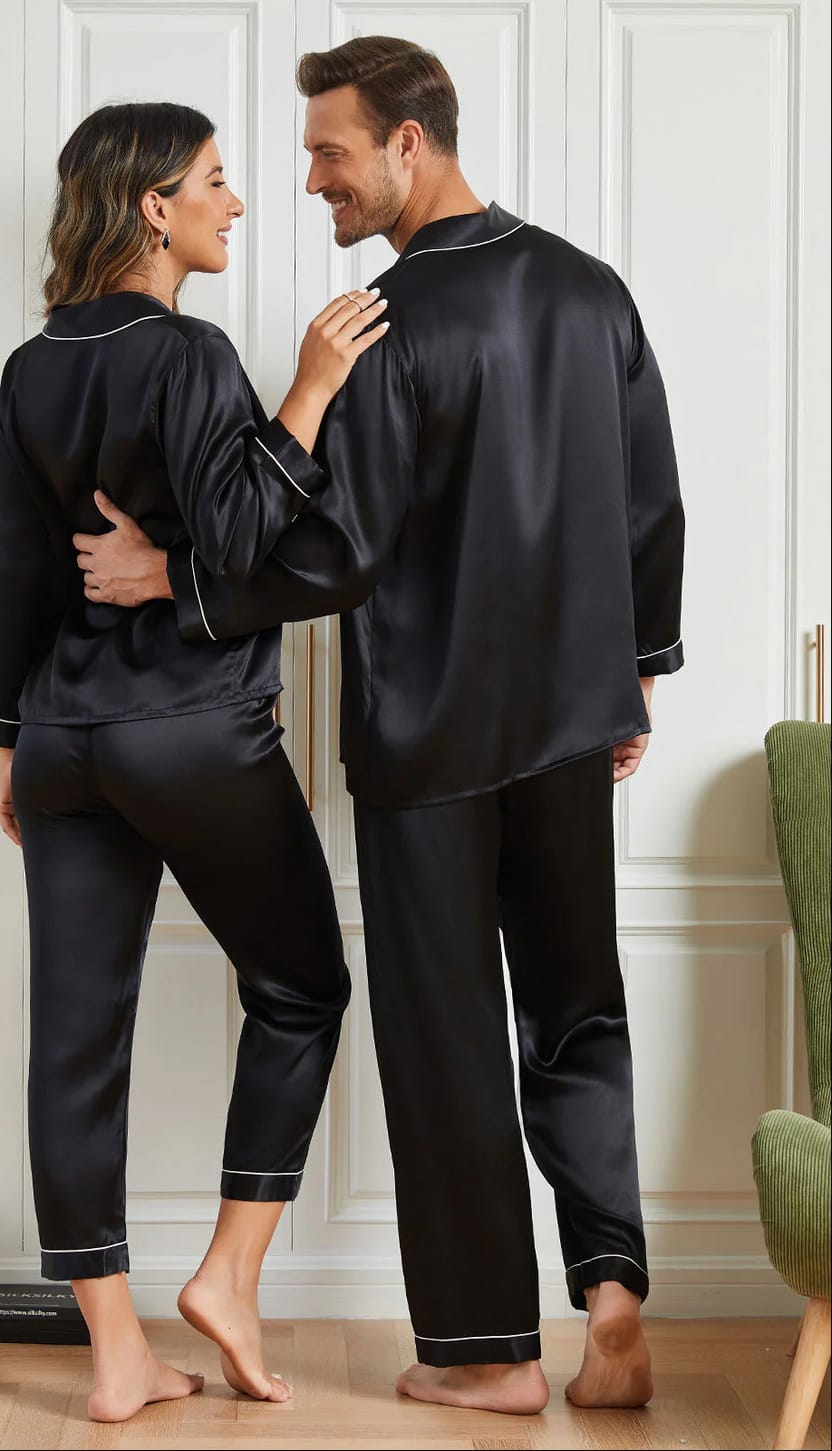 Midnight Silk Couple’s Nightwear Set