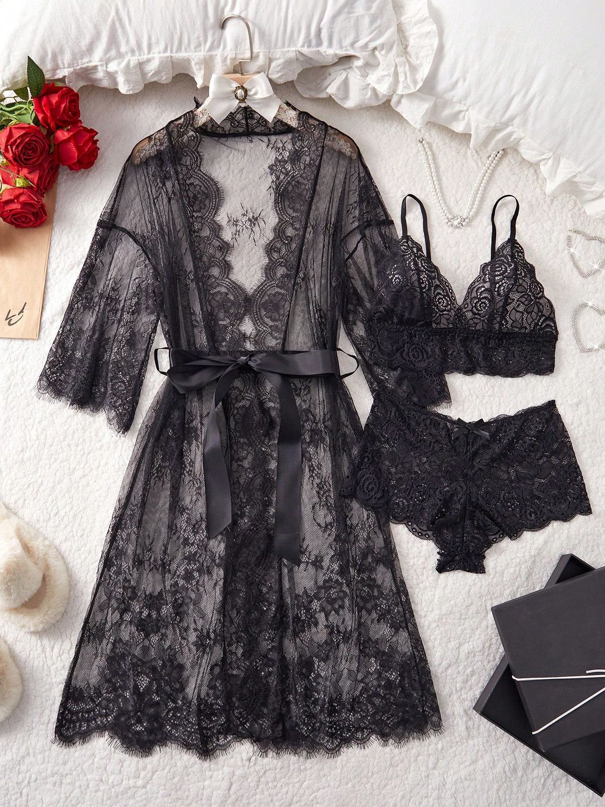 Premium 4-Piece Floral Net Nighty Set