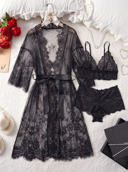 Premium 4-Piece Floral Net Nighty Set