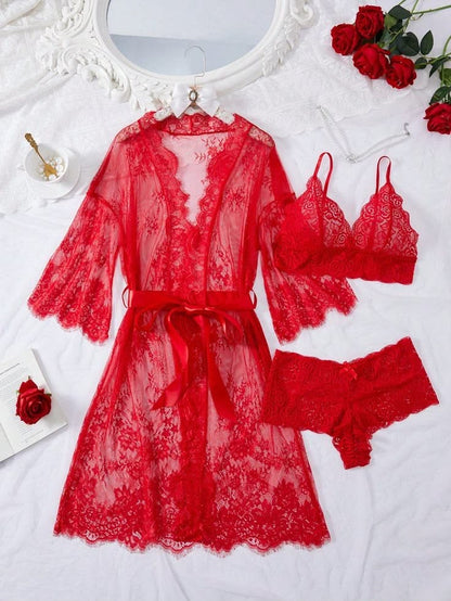Premium 4-Piece Floral Net Nighty Set