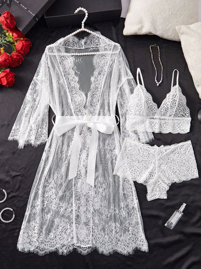 Premium 4-Piece Floral Net Nighty Set